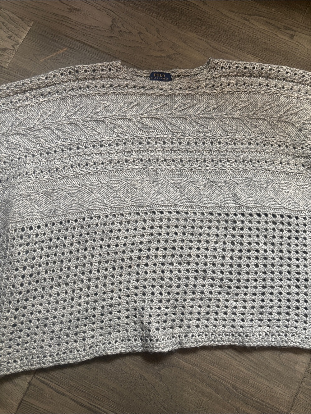 Polo Ralph Lauren | Grey Bohemian Open-Weave Cable Knit Sweater Poncho Size XL - Picture 3 of 14